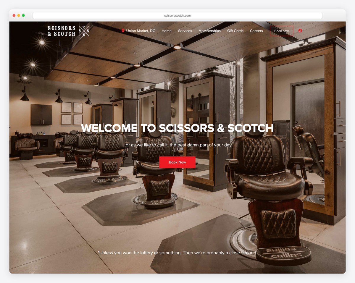 Сайт Scissors & Scotch — пример стильного лендинга барбершопа
