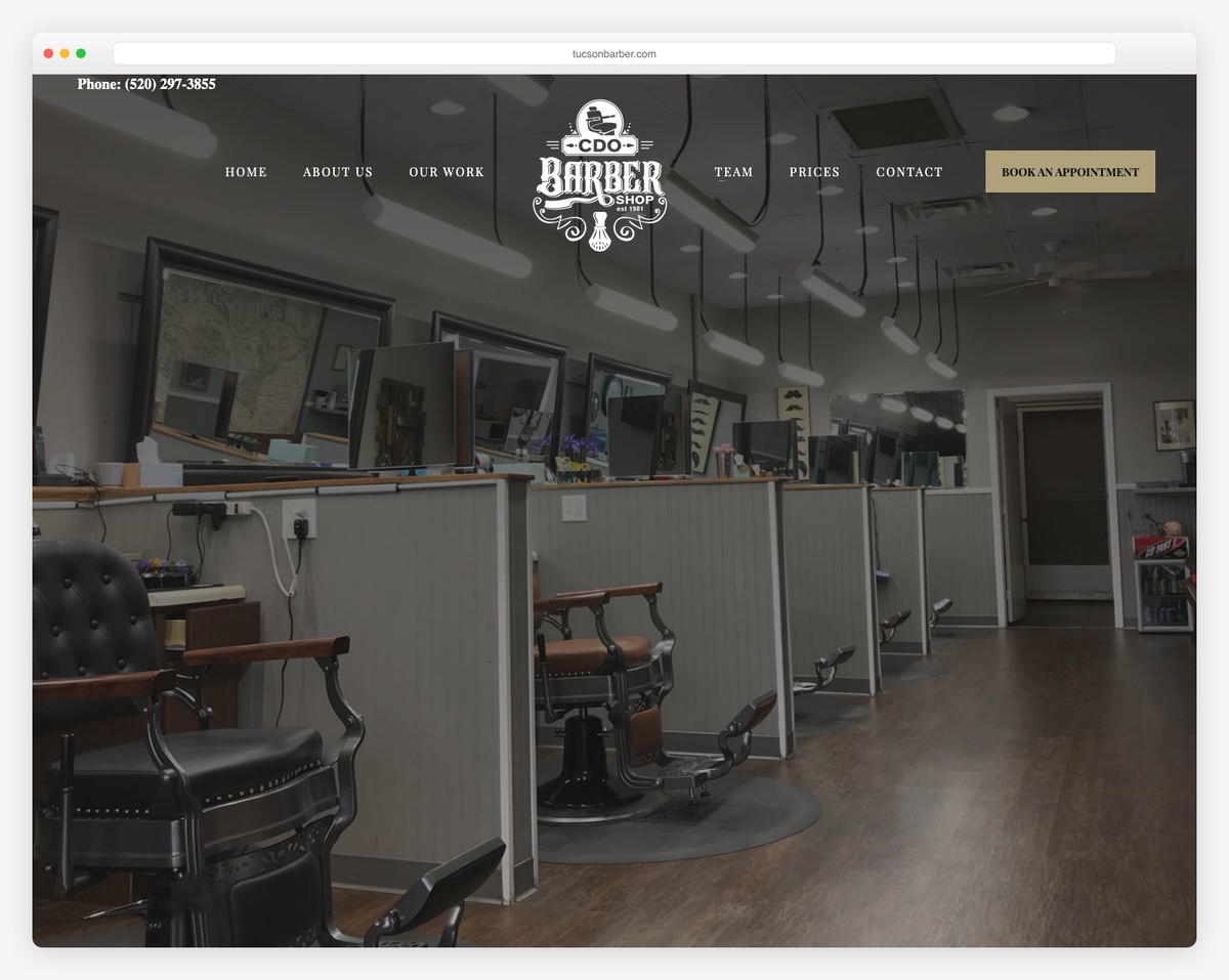 Сайт Tucson Barber — пример с параллакс-эффектом и меню услуг
